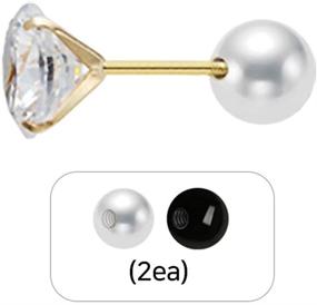 img 2 attached to Elegant EVA 14K Yellow Gold Pearl Ball Barbell Studs: Sparkling 4mm Cubic Zirconia Helix Tragus Piercing Earrings