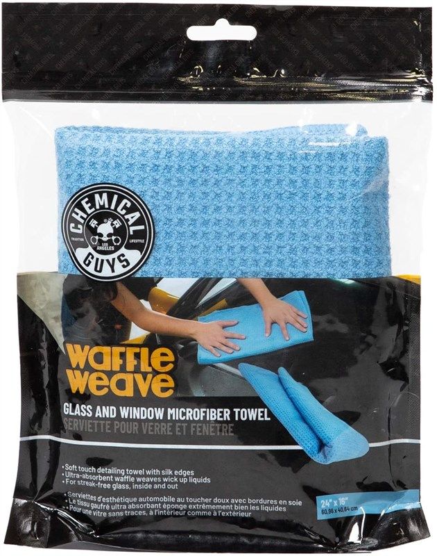 Waffle Weave Glass and Window Microfiber Towel, Light Blue 27 x 16
