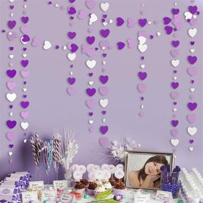 img 2 attached to 52 Ft Purple and White Love Heart Garland Lavender Hanging Paper Streamer Banner - Ideal Décor for Anniversary, Mother's Day, Birthday, Engagement, Wedding, Baby, Bridal Shower, Valentine's Day Party - Premium Decoration Supplies