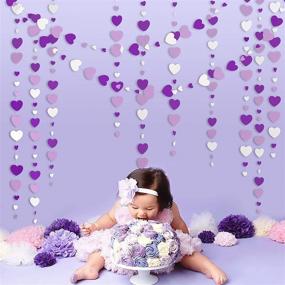 img 1 attached to 52 Ft Purple and White Love Heart Garland Lavender Hanging Paper Streamer Banner - Ideal Décor for Anniversary, Mother's Day, Birthday, Engagement, Wedding, Baby, Bridal Shower, Valentine's Day Party - Premium Decoration Supplies