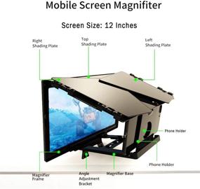 img 3 attached to 📱3D HD Изогнутый Поверхности Портативный Телефонный Экран Увеличитель и Подставка с Усилителем – Поддерживает Все Смартфоны, 12 дюймов (Черный)