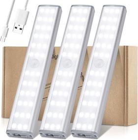 img 4 attached to 🔦 Wireless LED Closet Light, Rechargeable Motion Sensor Light Indoor, Meromore Under Cabinet Lighting for Hallway Stairway Wardrobe Kitchen, Stick-Anywhere Night Light with 600mAh Battery (3 Pack)