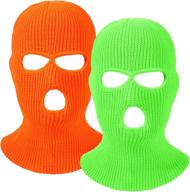 🎿 stay warm and protected: 2-piece 3-hole ski mask knitted face cover for winter outdoor sports (green, orange) logo