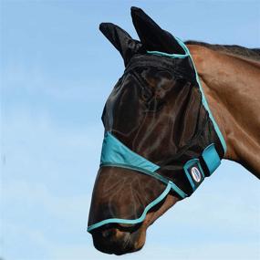 img 1 attached to 🐴 ComFiTec Fine Mesh Mask with Nose & Ears in Navy/Turquoise - Warmblood Size