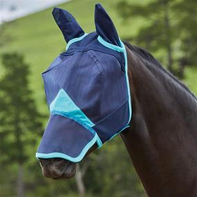 img 2 attached to 🐴 ComFiTec Fine Mesh Mask with Nose & Ears in Navy/Turquoise - Warmblood Size