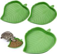 🐢 nuenen 3-piece leaf reptile food and water bowl: ideal feeding plate for tortoise, corn snake, and crawl pet. perfect aquarium ornament supplies in 2 sizes! logo
