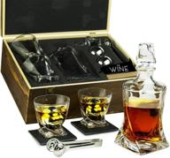 🥃 whiskey stones & decanter gift set for men & women, by the wine savant, 2 extra large stainless steel whiskey spheres, 2 twisted glasses, whiskey decanter, 2 coasters, freezer pouch & special tongs in pine wood box logo