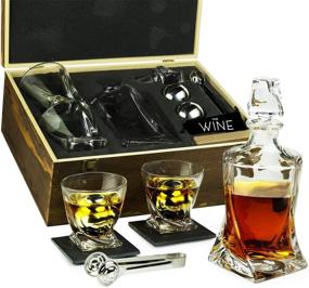 img 4 attached to 🥃 Whiskey Stones & Decanter Gift Set for Men & Women, By The Wine Savant, 2 Extra Large Stainless Steel Whiskey Spheres, 2 Twisted Glasses, Whiskey Decanter, 2 Coasters, Freezer Pouch & Special Tongs in Pine Wood Box