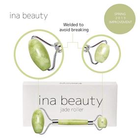 img 2 attached to 🌿Полированный массажер для лица и шеи из нефрита Ina Beauty - улучшенная версия от июля 2019 года: прочное металлическое исполнение с силиконовой крышкой для предотвращения скрипа и отслоения камня.