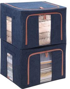 img 4 attached to 📦 Tasmegol 2-Pack Stackable Clear Window Storage Bins: Organize Your Clothes with Large Capacity Linen Fabric Containers Bags – Navy