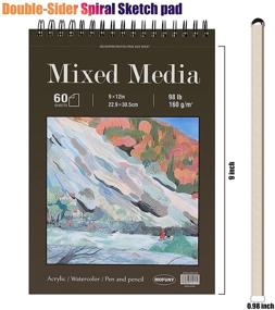 img 2 attached to 🎨 Premium 2-Pack Mixed Media Sketch Pad, 9"x12", 60 Sheets (98lb/160gsm) | Top Spiral Hardcover Sketchbook | Ideal for Drawing, Painting, Wet and Dry Media