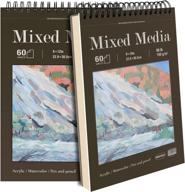 🎨 premium 2-pack mixed media sketch pad, 9"x12", 60 sheets (98lb/160gsm) | top spiral hardcover sketchbook | ideal for drawing, painting, wet and dry media logo