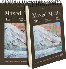 img 4 attached to 🎨 Premium 2-Pack Mixed Media Sketch Pad, 9"x12", 60 Sheets (98lb/160gsm) | Top Spiral Hardcover Sketchbook | Ideal for Drawing, Painting, Wet and Dry Media