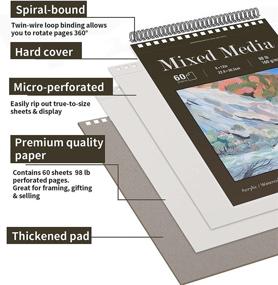 img 3 attached to 🎨 Premium 2-Pack Mixed Media Sketch Pad, 9"x12", 60 Sheets (98lb/160gsm) | Top Spiral Hardcover Sketchbook | Ideal for Drawing, Painting, Wet and Dry Media