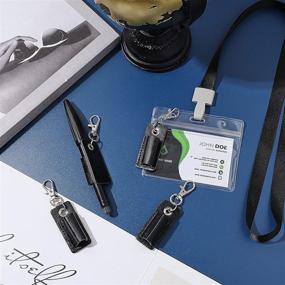 img 1 attached to 🖊️ Black Leather Pen Holder & Badge Pencil Organizer: Portable Pen Pouch for Neck Lanyard