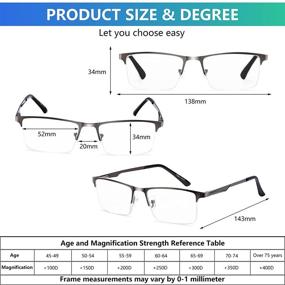 img 2 attached to 👓 Men's Reading Glasses - Pack of 3: Metal Frame Blue Light Blocking Readers, Anti Glare/UV, Spring Hinge for Eyestrain, Includes Pouches