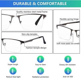 img 1 attached to 👓 Men's Reading Glasses - Pack of 3: Metal Frame Blue Light Blocking Readers, Anti Glare/UV, Spring Hinge for Eyestrain, Includes Pouches