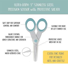 img 1 attached to 🔹 ECR4Kids Ultra-Grip 5" Precision Non-Stick Stainless Steel Scissors with Sheath - Extra Sharp Pointed Tip - Sewing and Crafting Tools, Pastel Blue