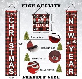 img 3 attached to 🎅 Christmas Porch Decorations Door Banner - Festive Merry Christmas Xmas Outside Decor - MERRY CHRISTMAS HAPPY NEW YEAR - Outdoor Indoor Hanging Sign Cover for Porch Front Door Garage Home Welcome Signs Decor