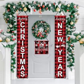 img 4 attached to 🎅 Christmas Porch Decorations Door Banner - Festive Merry Christmas Xmas Outside Decor - MERRY CHRISTMAS HAPPY NEW YEAR - Outdoor Indoor Hanging Sign Cover for Porch Front Door Garage Home Welcome Signs Decor