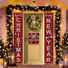 img 2 attached to 🎅 Christmas Porch Decorations Door Banner - Festive Merry Christmas Xmas Outside Decor - MERRY CHRISTMAS HAPPY NEW YEAR - Outdoor Indoor Hanging Sign Cover for Porch Front Door Garage Home Welcome Signs Decor