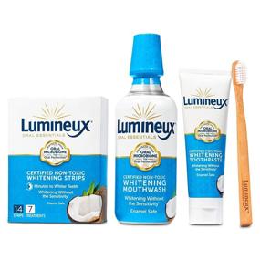 img 4 attached to Lumineux Oral Essentials Natural Teeth Whitening Kit - 7 Treatments (14 🌟 Whitening Strips), Whitening Mouthwash, Toothpaste & Bamboo Toothbrush - Certified Non-Toxic, Free of Fluoride