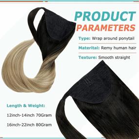 img 2 attached to 💇 Full Shine 18 Inch Human Hair Ponytail Extension - Wrap Around Real Hair, Clip in Balayage Black to Brown and Blonde 1B/8/22 Hair Extensions - Straight Ponytail