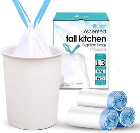 img 4 attached to 🗑️ 60 Count, 13 Gallon Tall Kitchen Drawstring Trash Bags – Strong & Leak-Proof White Garbage Bags, 50L Capacity, No Perforation