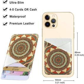 img 1 attached to DaBuBu Phone Card Holder PU Leather 3M Adhesive Stick-On ID Credit Card Wallet Phone Case Pouch Sleeve Pocket Compatible With Most Of Smartphones (Brown Red Mandala Flower)