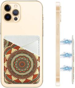 img 3 attached to DaBuBu Phone Card Holder PU Leather 3M Adhesive Stick-On ID Credit Card Wallet Phone Case Pouch Sleeve Pocket Compatible With Most Of Smartphones (Brown Red Mandala Flower)