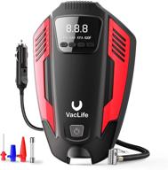 🔴 vaclife air compressor tire inflator, 12v dc air pump for car tires, bicycles and inflatables, portable auto air compressor with led light, 11.5ft power cord - red (vl711) logo