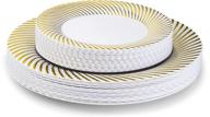 laura stein designer dinnerware set: premium white wedding plates with gold rim - 80 disposable plastic party plates - heavy duty dinner and salad plates - curve series логотип