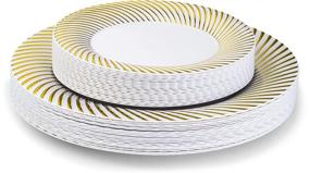 img 2 attached to Laura Stein Designer Dinnerware Set: Premium White Wedding Plates with Gold Rim - 80 Disposable Plastic Party Plates - Heavy Duty Dinner and Salad Plates - Curve Series