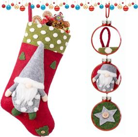 img 1 attached to Habibee 3 Pcs Christmas Stockings: 18inch Large Size with 3D Plush Gnomes Santa | Festive Hanging Rope Decorations for Party & Home Decor - Burlap Bags Included
