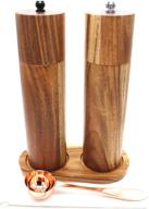 8 inch wooden salt and pepper grinder set with stand, spoon, cleaning brush - adjustable manual salt grinder, set of 2, acadia wood logo