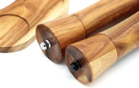 img 2 attached to 8 Inch Wooden Salt and Pepper Grinder Set with Stand, Spoon, Cleaning Brush - Adjustable Manual Salt Grinder, Set of 2, Acadia Wood