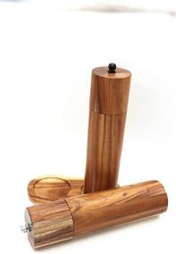 img 3 attached to 8 Inch Wooden Salt and Pepper Grinder Set with Stand, Spoon, Cleaning Brush - Adjustable Manual Salt Grinder, Set of 2, Acadia Wood