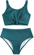 👙 zaful women's knot scoop neck bikini set with ruched high waist - two piece tankini swimsuit logo