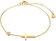 👼 dainty stainless steel cross bracelet for women - christian religious link chain jewelry, baptism gift for girls logo