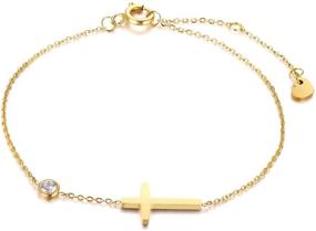 img 4 attached to 👼 Dainty Stainless Steel Cross Bracelet for Women - Christian Religious Link Chain Jewelry, Baptism Gift for Girls