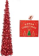 5ft collapsible pop up red tinsel christmas tree - coastal holiday xmas decor, home & office display логотип