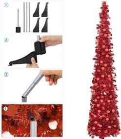 img 1 attached to 5ft Collapsible Pop Up Red Tinsel Christmas Tree - Coastal Holiday Xmas Decor, Home & Office Display