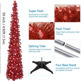 img 3 attached to 5ft Collapsible Pop Up Red Tinsel Christmas Tree - Coastal Holiday Xmas Decor, Home & Office Display