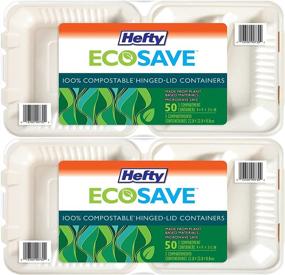 img 4 attached to 📦 Hefty Ecosave 3 Compartment Hinged Lid Containers - White - 9x9" - (50 Count, Pack of 2)".