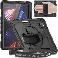 📱 timecity ipad pro 12.9 2021 case: built-in screen protector, 360° swivel stand, shoulder strap, pencil holder. compatible with 5th/4th/3rd gen, black. logo