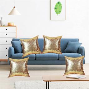 img 1 attached to 🎉 Saisong Sequins Gold Decorative Pillows: Sparkling 18x18 Inch Glitter Throw Pillow Covers for Home Decoration, Bed, Living Room, Party, Wedding - Pack of 4