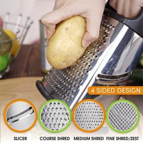 img 3 attached to 🧀 XL Size Professional Stainless Steel Box Grater with 4 Sides – Ideal for Parmesan Cheese, Vegetables, Ginger – Black, Best SEO