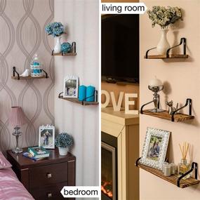 img 2 attached to 📚 Clarke's Decor - Set of 3 Floating Shelves, Rustic Wood Wall Shelves for Bedroom, Kitchen, Living Room - Hanging Shelves with Hooks, Wall Mounted Bathroom Shelves, Small Trophy Shelves