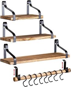 img 4 attached to 📚 Clarke's Decor - Set of 3 Floating Shelves, Rustic Wood Wall Shelves for Bedroom, Kitchen, Living Room - Hanging Shelves with Hooks, Wall Mounted Bathroom Shelves, Small Trophy Shelves