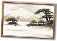 🏔️ fujiyama hand embroidery kit for adults - create stunning japanese fuji mountain landscape - 11"x7.1", 16-ct aida cloth - counted cross stitch set - perfect housewarming gift & home decor project logo